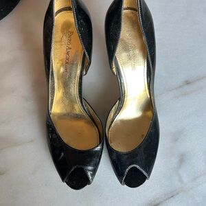 Enzo Angiolini Black and Gold Peep-Toe Heels